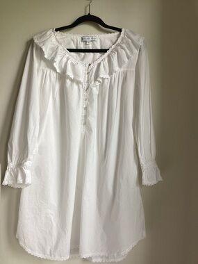 Eileen West Iconic White Cotton Lawn Poet Shirt Size Small Pink